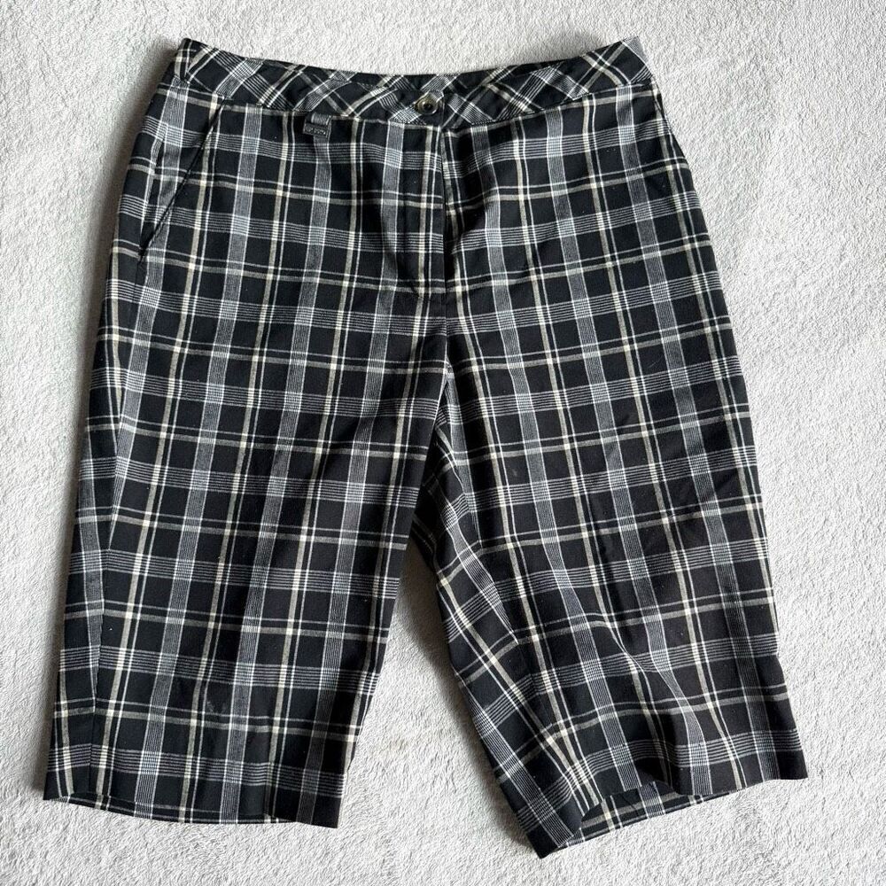 EP Pro Wen’s Black, Beige & White Plaid Bermuda Golf Shorts